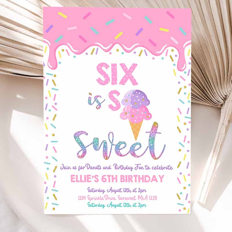 Ice Cream Invitation, Six Is So Sweet Kids Birthday Invitation, Ice Cream Kids Birthday, Sweet Ice Cream Party