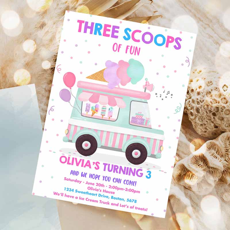 Ice Cream Truck Three Scoops Of Fun Kids Birthday, Ice Cream Kids Birthday, Three Scoops Of Fun Party