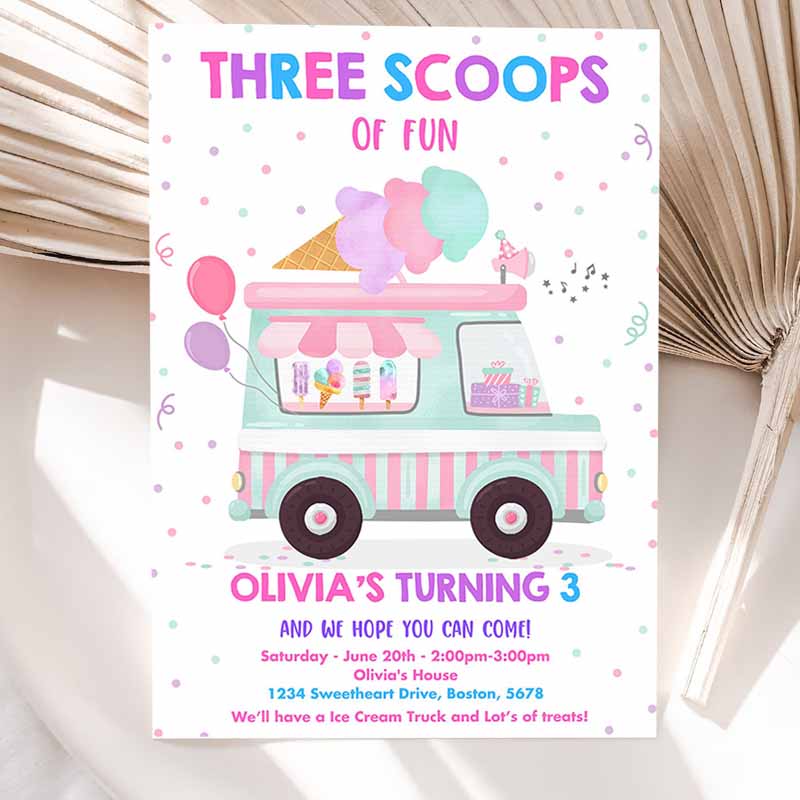 Ice Cream Truck Three Scoops Of Fun Kids Birthday, Ice Cream Kids Birthday, Three Scoops Of Fun Party