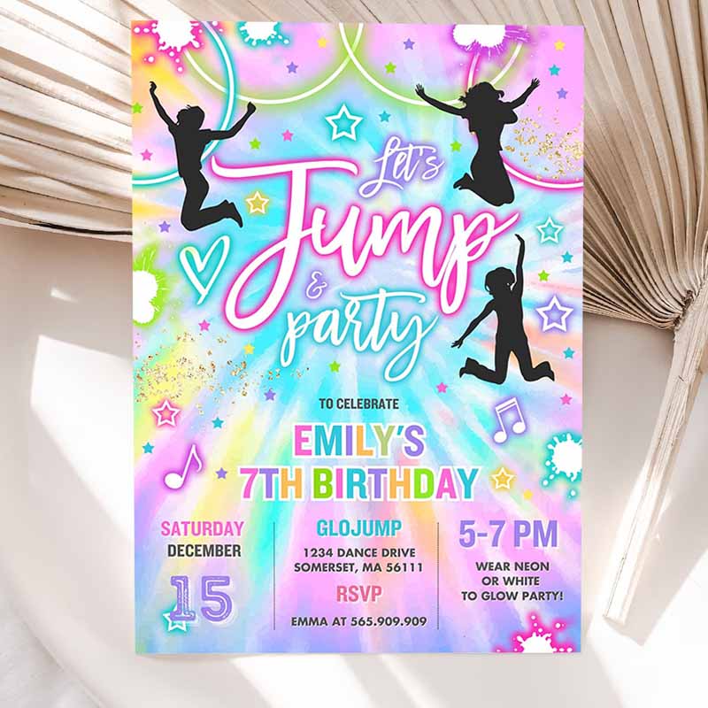 Jump Kids Birthday, Tie Dye Jump Kids Birthday Party, Glow Jump Trampoline Party, Let's Jump Party