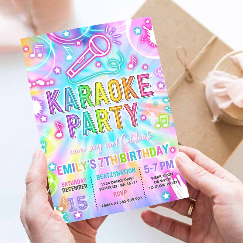 Karaoke Kids Birthday, Tie Dye Karaoke Kids Birthday, Neon Glow Tie Dye Karaoke Party, Music Singing Party