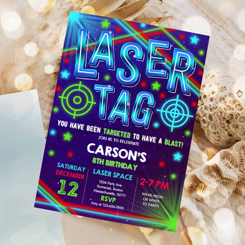 Laser Tag Invitation, Neon Laser Tag Kids Birthday Invitation, Glow Laser Tag Kids Birthday Invitation, Boy Neon Glow Laser Party