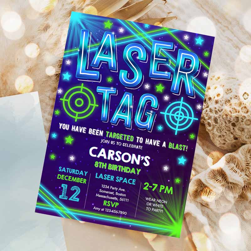 Laser Tag Party Invitation, Neon Laser Tag Kids Birthday Invitation, Glow Laser Tag Kids Birthday Party, Boy Neon Glow Laser Party