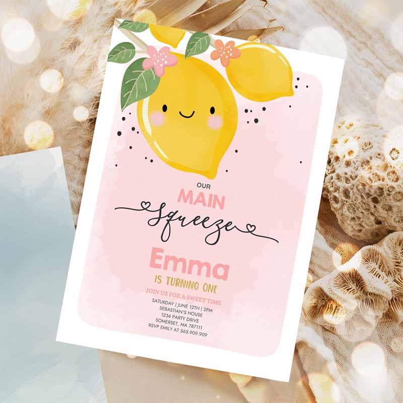 Lemon Kids Birthday Invitation, Our Main Squeeze Kids Birthday Invitation, Citrus Lemonade Kids Birthday, Sunshine Kids Birthday Invitation