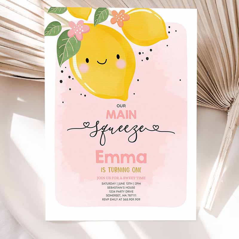 Lemon Kids Birthday Invitation, Our Main Squeeze Kids Birthday Invitation, Citrus Lemonade Kids Birthday, Sunshine Kids Birthday