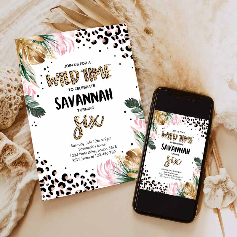 Leopard Print Kids Birthday, Wild Kids Birthday Invitation, Leopard Print Jungle Kids Birthday Party