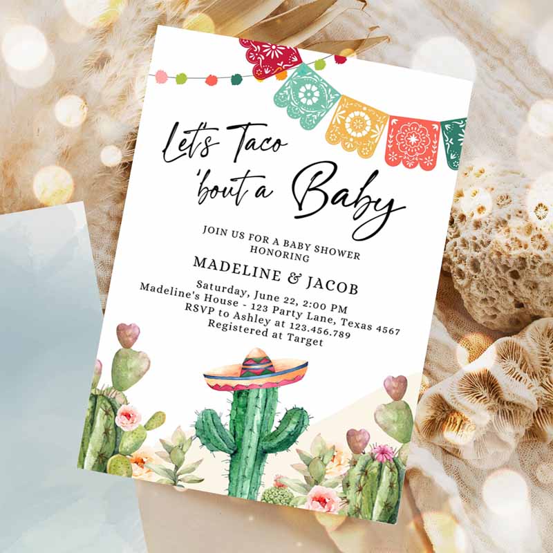 Let's Taco Bout a Baby Shower Invitation, Cactus Mexican Fiesta Couples Shower Desert Watercolor