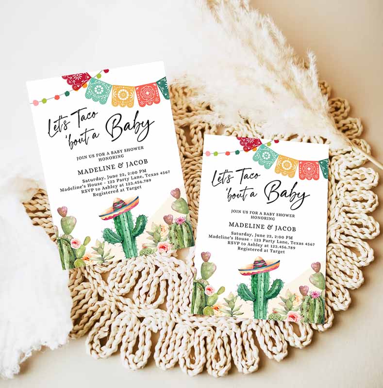 Let's Taco Bout a Baby Shower Invitation, Cactus Mexican Fiesta Couples Shower Desert Watercolor