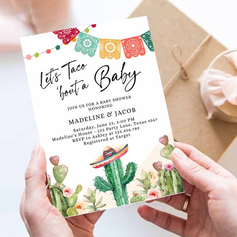 Let's Taco Bout a Baby Shower Invitation, Cactus Mexican Fiesta Couples Shower Desert Watercolor