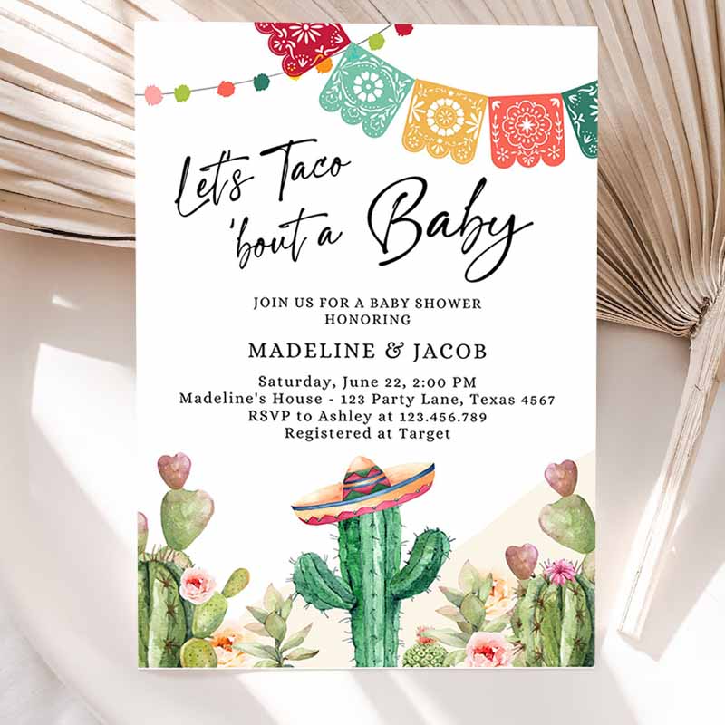 Let's Taco Bout a Baby Shower Invitation, Cactus Mexican Fiesta Couples Shower Desert Watercolor