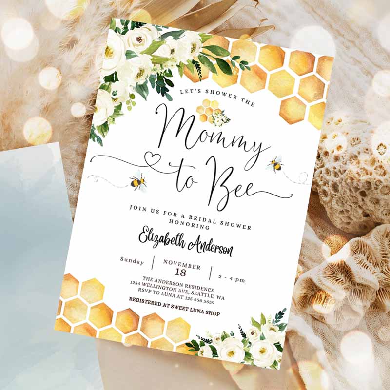 Mommy to Bee Baby Shower Invitation, Gender Neutral Mommy to Bee Baby Shower