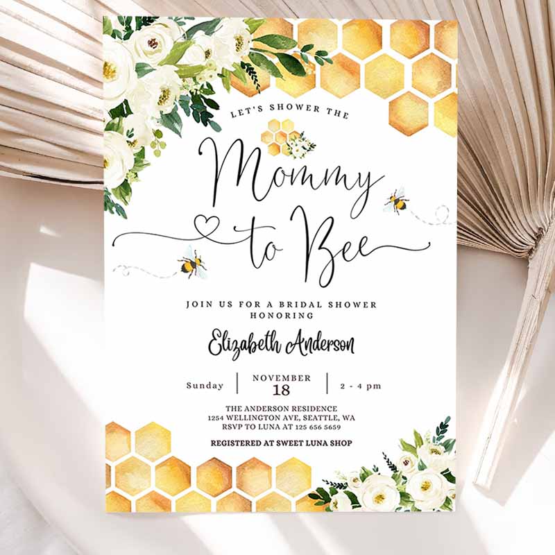 Mommy to Bee Baby Shower Invitation, Gender Neutral Mommy to Bee Baby Shower