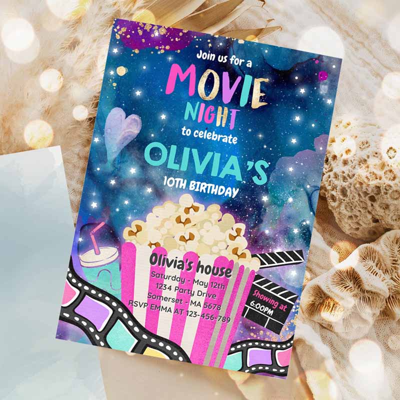 Movie Night Kids Birthday Invitation, Movie Kids Birthday, Movie Sleepover Party, Popcorn Movie Party,Join us for a Invitation