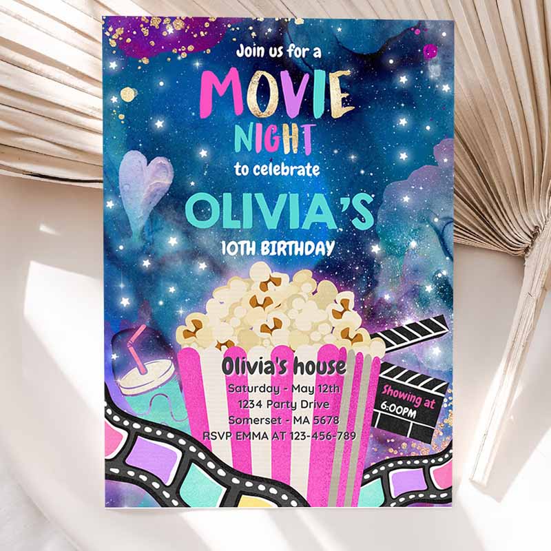 Movie Night Kids Birthday Invitation, Movie Kids Birthday, Movie Sleepover Party, Popcorn Movie Party,Join us for a