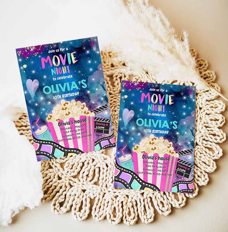 Movie Night Kids Birthday Invitation, Movie Kids Birthday, Movie Sleepover Party, Popcorn Movie Party,Join us for a