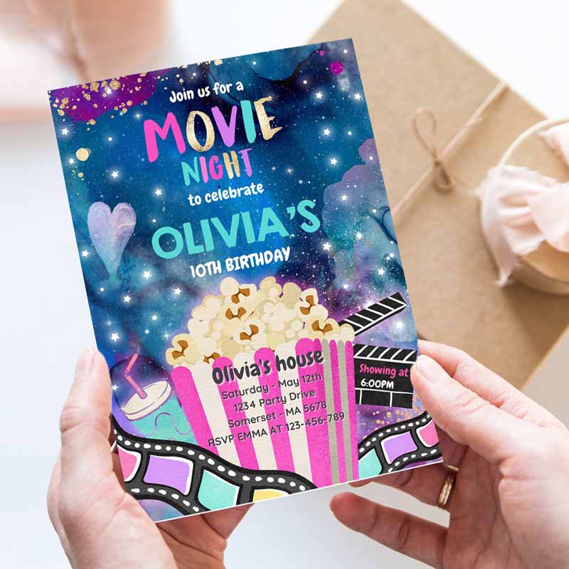 Movie Night Kids Birthday Invitation, Movie Kids Birthday, Movie Sleepover Party, Popcorn Movie Party,Join us for a