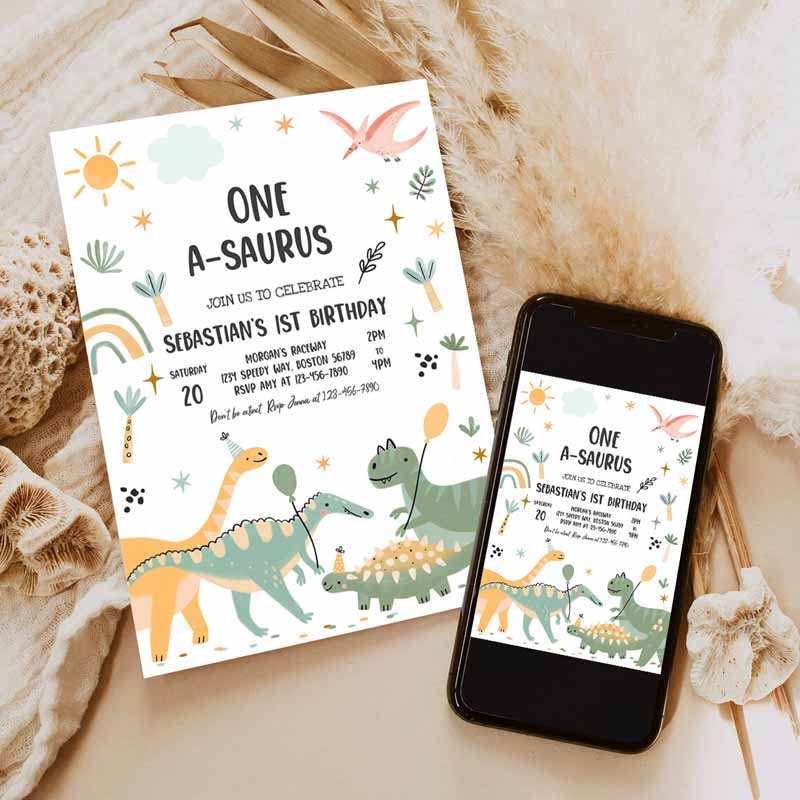 One-A-Saurus Dinosaur Kids Birthday Party, Dinosaur T-Rex Kids Birthday Party, Jurassic Dino Kids Birthday Party