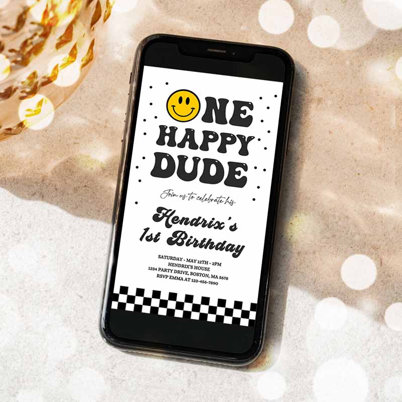 One Happy Dude Kids Birthday, Evite Boy Kids Birthday Invitation, Smiley Face Kids Birthday, Girl Download Phone