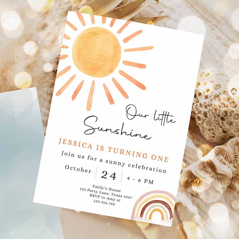 Our Little Sunshine Kids Birthday Invitation, You Are My Sunshine Party, Neutral Boho Download