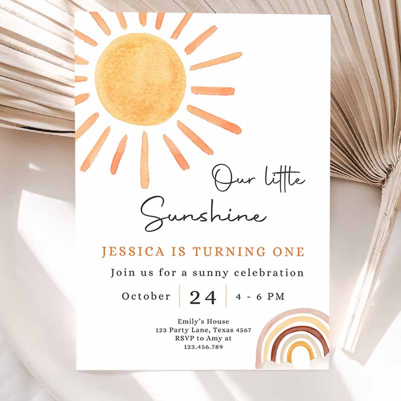 Our Little Sunshine Kids Birthday Invitation, You Are My Sunshine Party, Neutral Boho Download