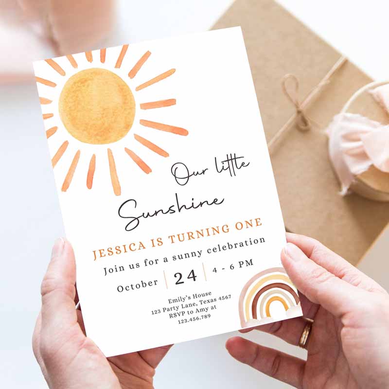 Our Little Sunshine Kids Birthday Invitation, You Are My Sunshine Party, Neutral Boho Download