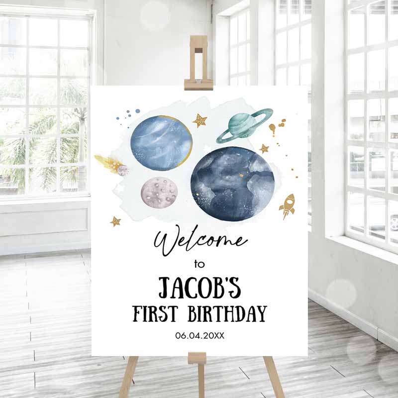 Outer Space Kids Birthday, Boy Galaxy Planets Trip Arounde Sun Astronaut Party Invitation