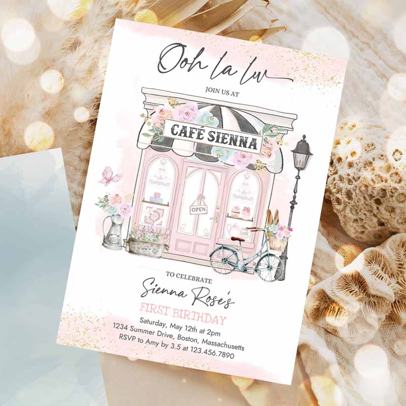 Paris Kids Birthday, French Parisian Cafe Tea Party, Oh La La Paris Patisserie Party Invitation