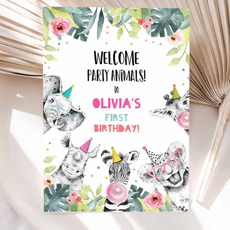 Animals Welcome Sign, Animal Sign, Zoo Safari Welcome Jungle Sign, Animals Girl Party