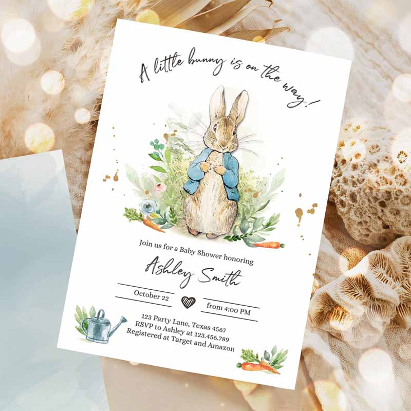 Peter Rabbit Baby Shower Invitation, Boy Blue Rustic Peter Rabbit Invitation, Spring Sprinkle Party