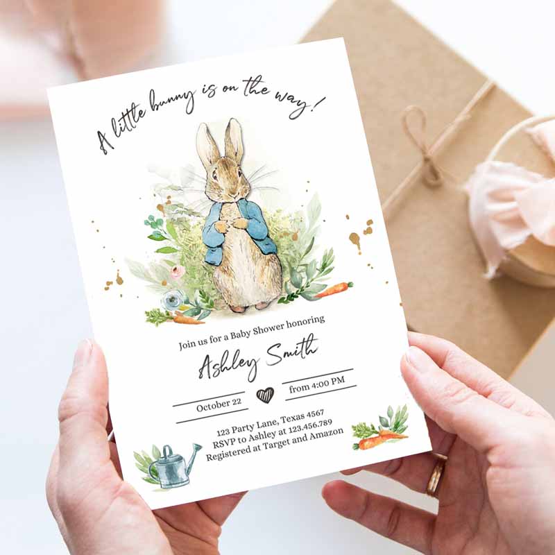 Peter Rabbit Baby Shower Invitation, Boy Blue Rustic Peter Rabbit Invitation, Spring Sprinkle Party