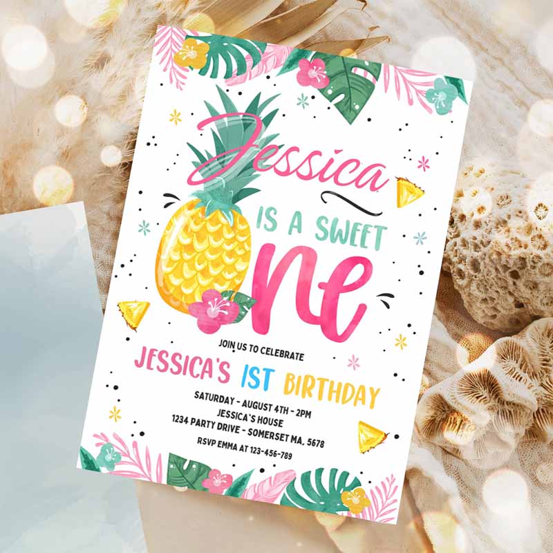 Pineapple Kids Birthday Invitation, Hawaiian Luau Kids Birthday, Pineapple Sweet One Kids Birthday, Luau Pool Party Invitation