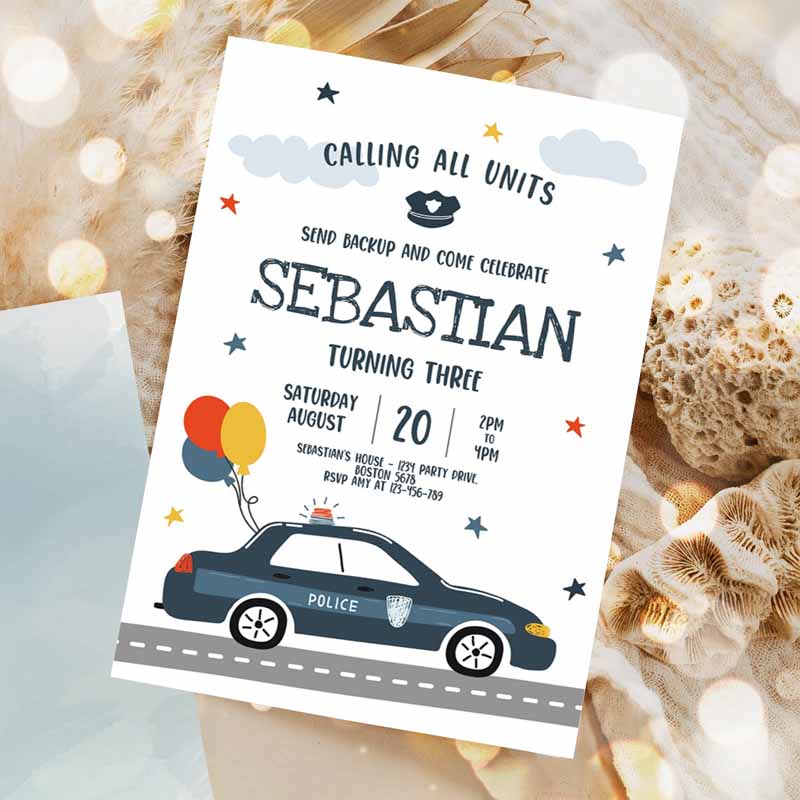 Police Invitation, Police Kids Birthday Invitation, Police Officer Invitation, Cop Invite Policeman Party, Police Party Invitation