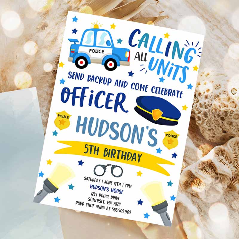 Police Invitation, Police Kids Birthday Invitation, Police Officer Invitation, Cop Invite Policeman Party, Police Party Invitation