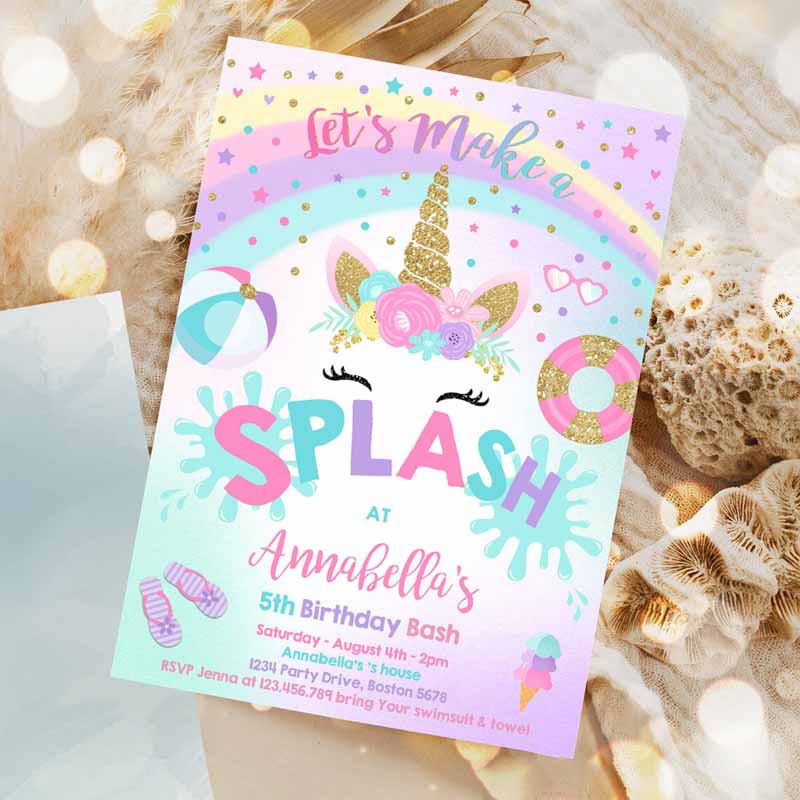 Pool Party Invitation, Unicorn Pool Party Invitation, Unicorn Pool Float Splish Splash Pool Party, Bash Invitation