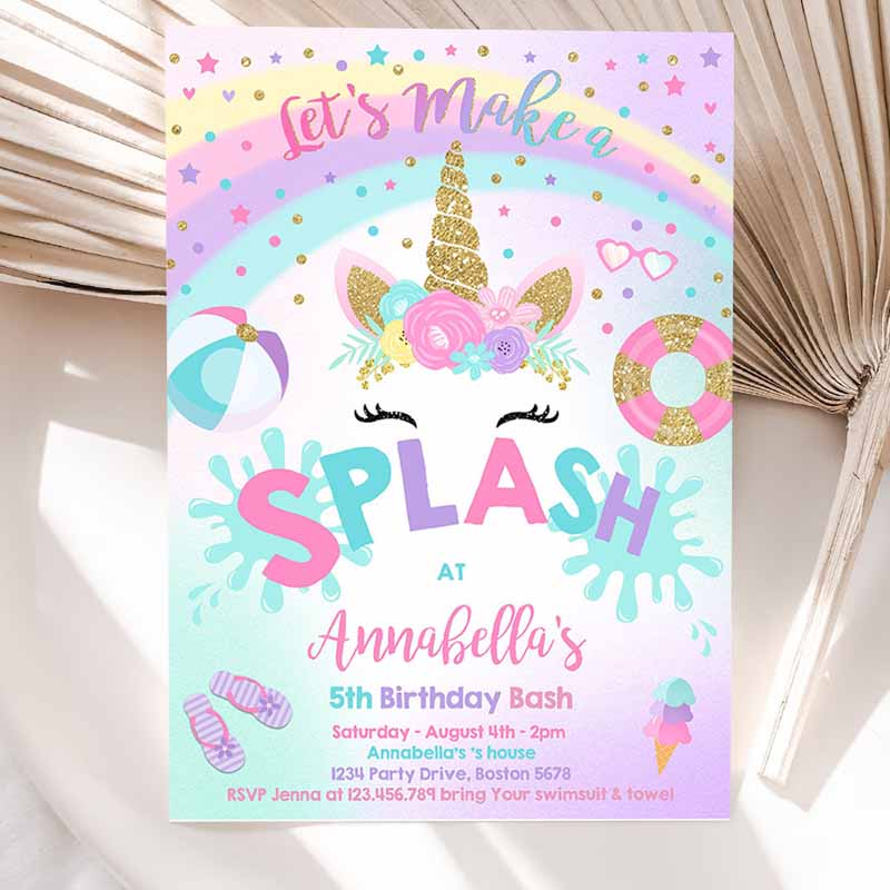 Pool Party Invitation, Unicorn Pool Party Invitation, Unicorn Pool Float Splish Splash Pool Party, Bash Invitation