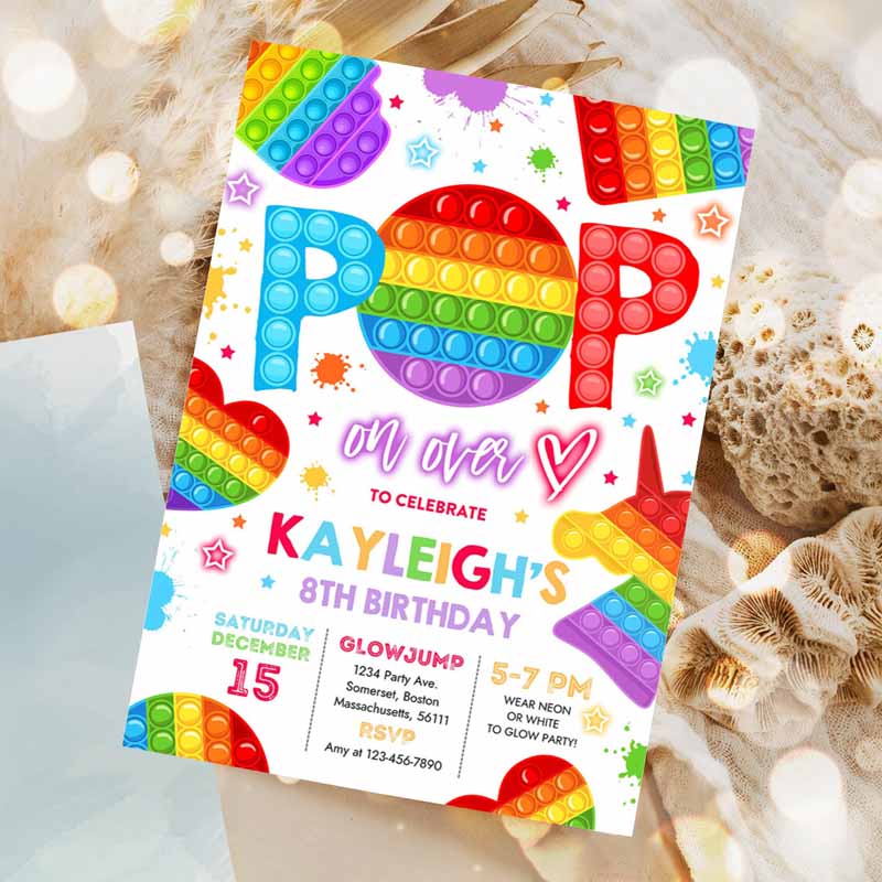 Pop It Kids Birthday, Pop It Kids Birthday Party, Bright Rainbow Pop It Fidget Toy Party, Pop It Party