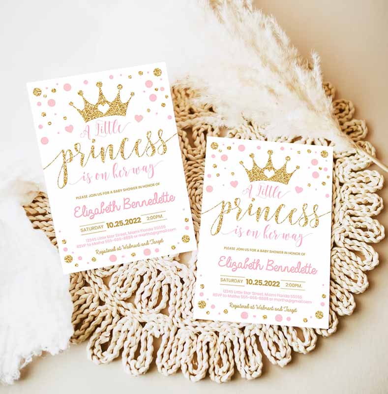 Princess Baby Shower Invitation, Pink and Gold Little Princess Invitations, Gold Girl