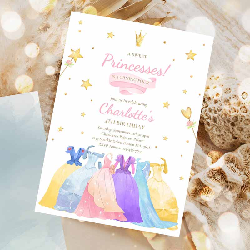 Princess Kids Birthday Invitation, Princess Dress Up Invitation Whimsical Royal Princess Party Invitation