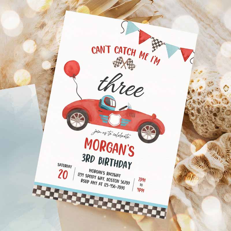 Race Car Kids Birthday Invitation, Can't catch Me I'mree Race Car Kids Birthday Invitation