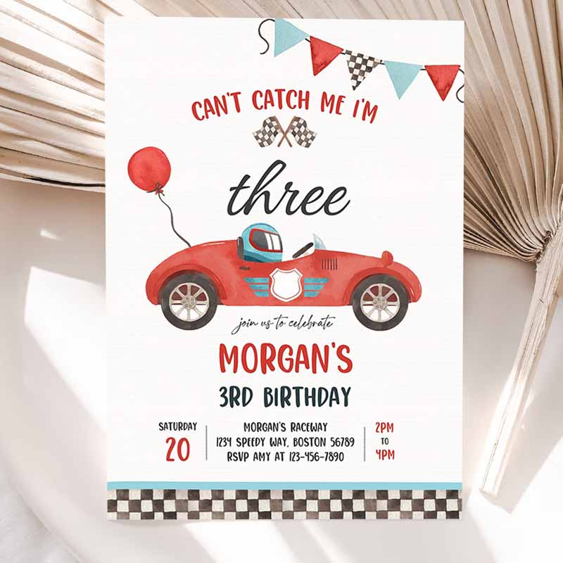 Race Car Kids Birthday Invitation, Can't catch Me I'mree Race Car Kids Birthday Invitation