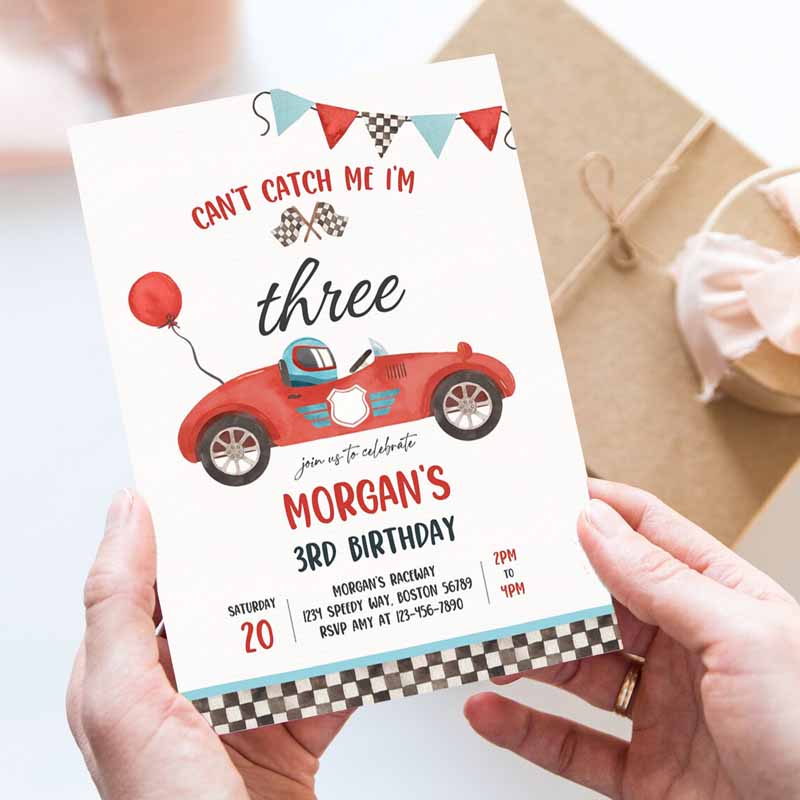 Race Car Kids Birthday Invitation, Can't catch Me I'mree Race Car Kids Birthday Invitation