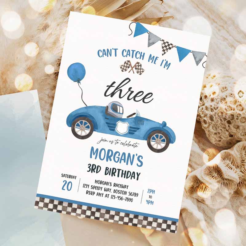 Race Car Kids Birthday Invitation, Can't catch Me I'mree Race Car Kids Birthday Party