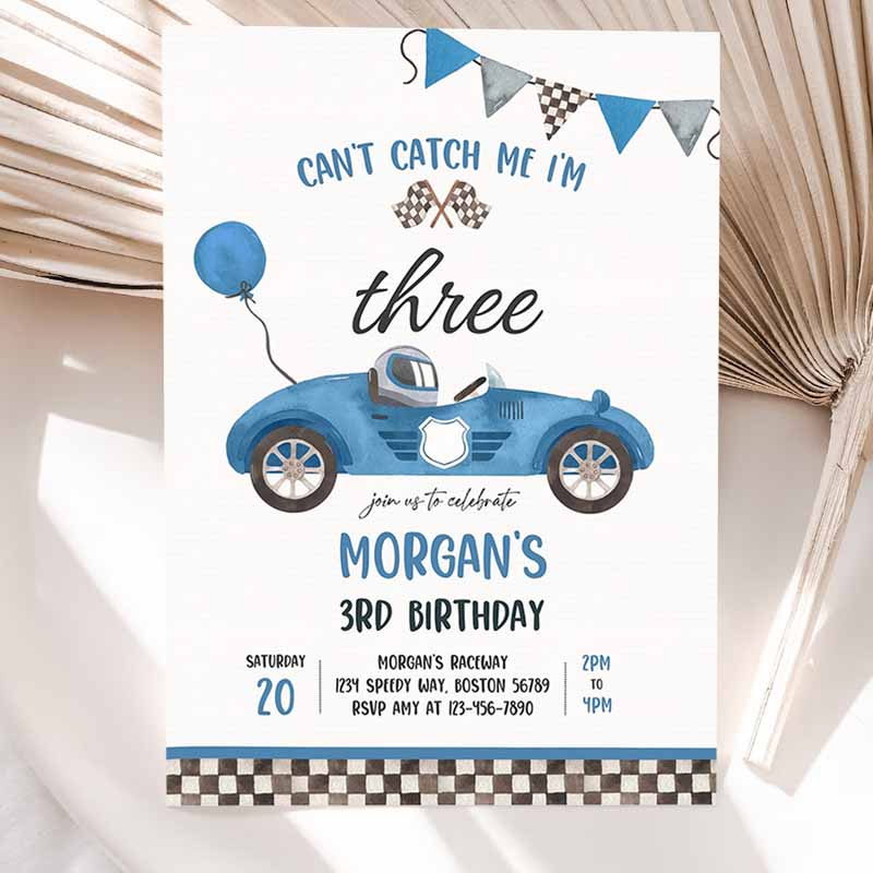 Race Car Kids Birthday Invitation, Can't catch Me I'mree Race Car Kids Birthday Party