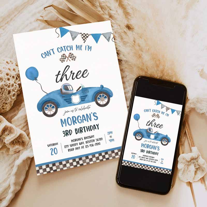 Race Car Kids Birthday Invitation, Can't catch Me I'mree Race Car Kids Birthday Party