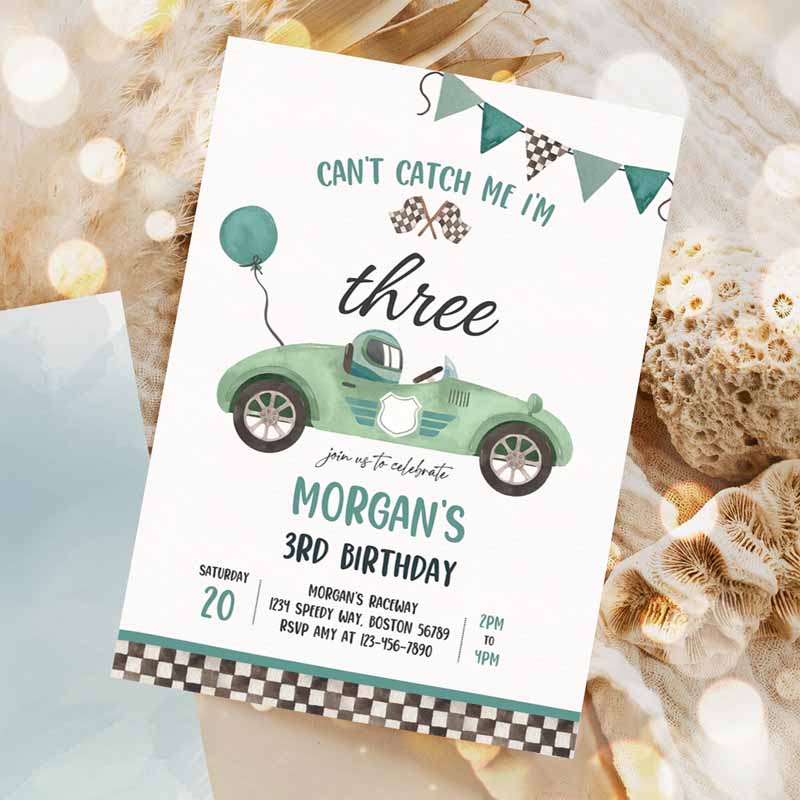 Race Car Kids Birthday Invitation, Can't catch Me I'mree Race Car Kids Birthday