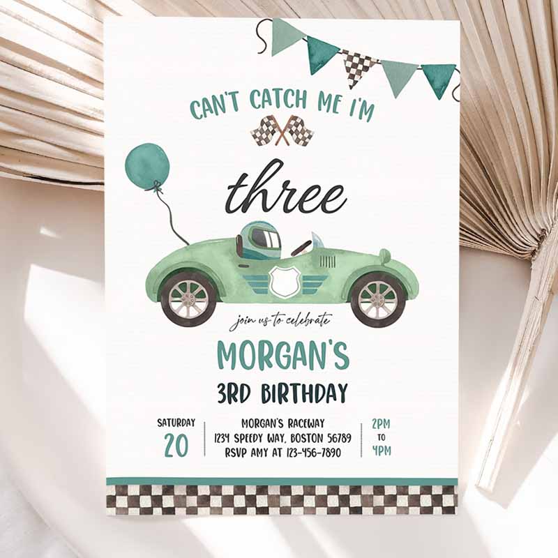 Race Car Kids Birthday Invitation, Can't catch Me I'mree Race Car Kids Birthday