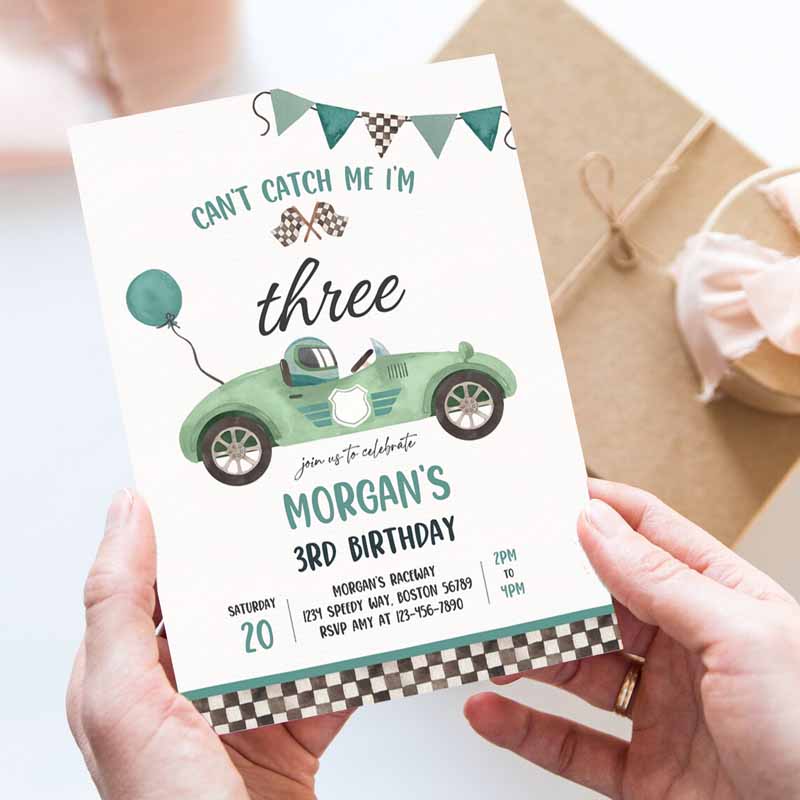 Race Car Kids Birthday Invitation, Can't catch Me I'mree Race Car Kids Birthday