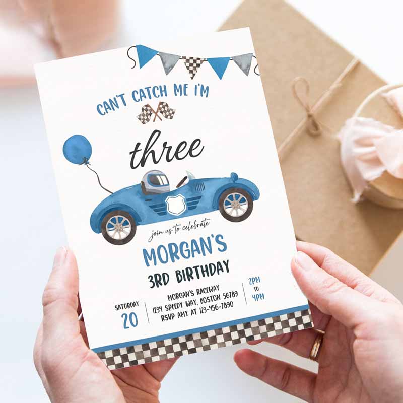 Race Car Kids Birthday Invitation, Can't catch Me I'mree Race Car Kids Birthday Party