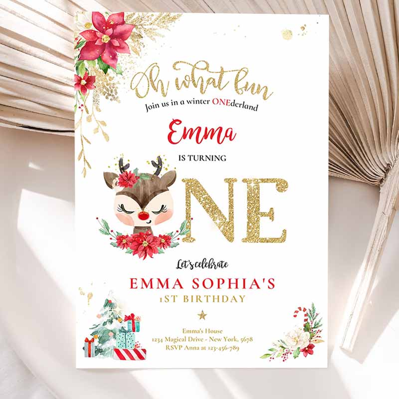 Reindeer Winter ONEderland Kids Birthday Invitation, Reindeer Christmas Kids Birthday, Invite Christmas Kids Birthday