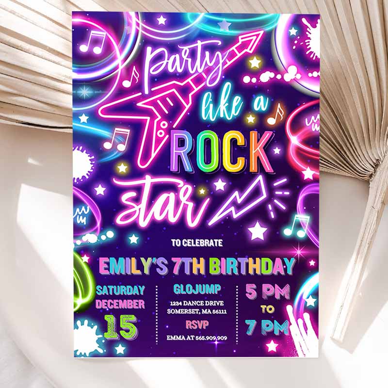 Rockar Kids Birthday, Neon Glow Party, Like A Rockstar Kids Birthday, Neon Glow Singing Music Party